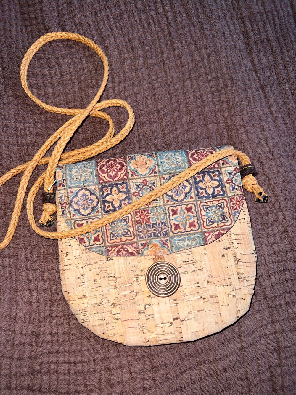 Patterned Flap Cork Crossbody Bag in Multicolor